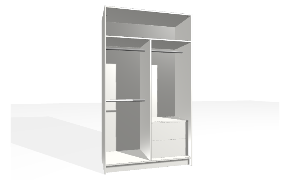 Spinta su fiksuota lentyna ir vertikalia pertvara. Korpusas yra su nuleistais šonais. Viršutinėje dalyje tuščia. Kairiojoje pusėje dvigubas pakabinimo bėgelis (reguliuojamas apatinis bėgelis). Dešiniojoje pusėje...