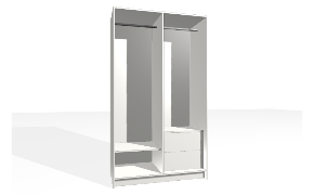 Spinta su vertikalia pertvara. Korpusas yra su nuleistais šonais. Kairiojoje pusėje viengubas pakabinimo karnizas su batų lentyna. Dešiniojoje pusėje stalčių blokas (vidiniai stalčiai su guol...