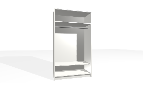 Spinta su viena dalimi. Korpusas yra su nuleistais šonais. Viduje yra viengubas pakabinimo karnizas su fiksuota lentyna viršuje ir batų lentyna.