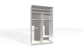 Spinta su fiksuota lentyna ir vertikalia pertvara. Korpusas yra su nuleistais šonais. Viršutinėje dalyje reguliuojamos lentynos su laikikliais. Kairiojoje pusėje dvigubas pakabinimo bėgelis su fiksuota lentyna (...