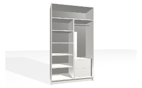 Spinta su fiksuota lentyna ir vertikalia pertvara. Korpusas yra su nuleistais šonais. Viršutinėje dalyje tuščia. Kairiojoje pusėje reguliuojamos lentynos. Dešiniojoje pusėje stalčių blokas (vidiniai stalčiai su...