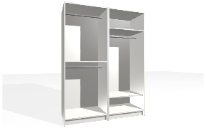 2 Module Wardrobes for Bedroom – Customizable Storage Solutions. Module 1: custom wardrobe. The carcass is with lowered sides. The interior includes single section. The interior includes double hanging rail with fixed shelf (...