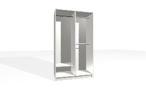 Spinta su vertikalia pertvara. Korpusas yra su nuleistais šonais. Kairiojoje pusėje viengubas pakabinimo karnizas su batų lentyna. Dešiniojoje pusėje dvigubas pakabinimo bėgelis (reguliuojama...