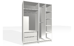 2 Module Wardrobes for Bedroom – Customizable Storage Solutions. Module 1: custom wardrobe. The carcass is with lowered sides. The interior includes single section. The interior includes bottom section with drawer box (intern...