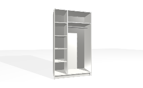 Spinta su vertikalia pertvara. Korpusas yra su nuleistais šonais. Kairiojoje pusėje reguliuojamos lentynos. Dešiniojoje pusėje viengubas pakabinimo karnizas su fiksuota lentyna viršuje.