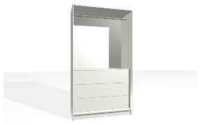 Spinta su viena dalimi. Korpusas yra su nuleistais šonais. Viduje yra stalčių blokas (vidiniai stalčiai su guoliniais bėgeliais) ir viengubu pakabinimo karnizu viršuje. Stalčių parinkt...