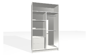 Spinta su fiksuota lentyna ir vertikalia pertvara. Korpusas yra su nuleistais šonais. Viršutinėje dalyje tuščia. Kairiojoje pusėje apatinė dalis su stalčių bloku (vidiniai stalčiai su guoliniais bėgeliais) ir vi...
