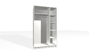 Spinta su vertikalia pertvara. Korpusas yra su nuleistais šonais. Kairiojoje pusėje viengubas pakabinimo karnizas su fiksuota lentyna viršuje. Dešiniojoje pusėje reguliuojamos lentynos.