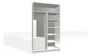 Spinta su fiksuota lentyna ir vertikalia pertvara. Korpusas yra su nuleistais šonais. Viršutinėje dalyje tuščia. Kairiojoje pusėje stalčių blokas (vidiniai stalčiai su guoliniais bėgeliais) ir viengubu pakabinim...