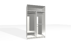 Spinta su fiksuota lentyna ir vertikalia pertvara. Korpusas yra su nuleistais šonais. Viršutinėje dalyje tuščia. Kairiojoje pusėje viengubas pakabinimo karnizas su batų lentyna. Dešiniojoje pusėje dvigubas pakab...