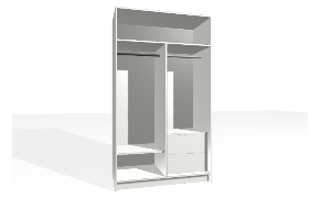 Spinta su fiksuota lentyna ir vertikalia pertvara. Korpusas yra su nuleistais šonais. Viršutinėje dalyje tuščia. Kairiojoje pusėje viengubas pakabinimo karnizas su batų lentyna. Dešiniojoje pusėje stalčių blokas...