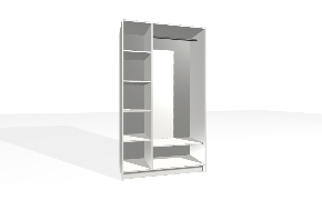 Spinta su vertikalia pertvara. Korpusas yra su nuleistais šonais. Kairiojoje pusėje reguliuojamos lentynos. Dešiniojoje pusėje viengubas pakabinimo karnizas su batų lentyna.