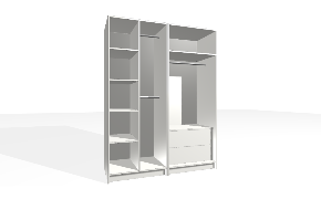 2 Module Wardrobes for Bedroom – Customizable Storage Solutions. Module 1: custom wardrobe. The carcass is with lowered sides. The interior includes custom-position vertical divider. The left section includes adjustable shelv...