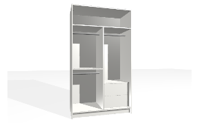 Spinta su fiksuota lentyna ir vertikalia pertvara. Korpusas yra su nuleistais šonais. Viršutinėje dalyje tuščia. Kairiojoje pusėje dvigubas pakabinimo bėgelis su fiksuota lentyna (reguliuojamas apatinis bėgelis)...