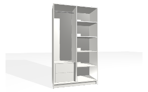 Spinta su vertikalia pertvara. Korpusas yra su nuleistais šonais. Kairiojoje pusėje stalčių blokas (vidiniai stalčiai su guoliniais bėgeliais) ir viengubu pakabinimo karnizu viršuje. Stalčių...