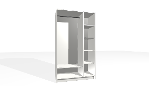 Spinta su vertikalia pertvara. Korpusas yra su nuleistais šonais. Kairiojoje pusėje viengubas pakabinimo karnizas su batų lentyna. Dešiniojoje pusėje reguliuojamos lentynos.