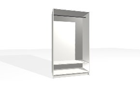 Spinta su viena dalimi. Korpusas yra su nuleistais šonais. Viduje yra viengubas pakabinimo karnizas su batų lentyna.