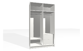 Spinta su vertikalia pertvara. Korpusas yra su nuleistais šonais. Kairiojoje pusėje viengubas pakabinimo karnizas su fiksuota lentyna viršuje ir batų lentyna. Dešiniojoje pusėje apatinė dalis...