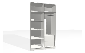 Spinta su vertikalia pertvara. Korpusas yra su nuleistais šonais. Kairiojoje pusėje reguliuojamos lentynos. Dešiniojoje pusėje apatinė dalis su stalčių bloku (vidiniai stalčiai su guoliniais...