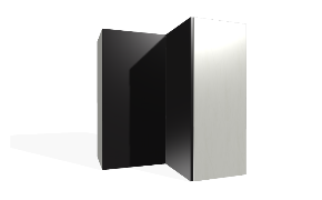 Virtuvės sieninė kampinė spintelė su reguliuojamomis lentynomis. 