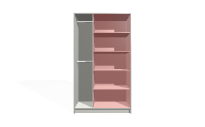 Spinta su vertikalia pertvara. Sukurkite individualią spintą su vertikalia pertvara. Lanksti kairės ir dešinės pusės konfigūracija, 3D peržiūra ir kainos skaičiavimas internetu.
