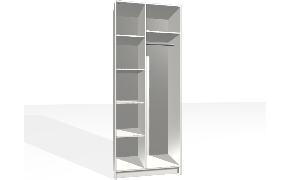 Wardrobe with Vertical Divider. The carcass is with lowered sides. The left section includes adjustable shelves. The right section includes single hanging rail with fixed shelf above.