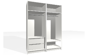 2 Module Wardrobes for Bedroom – Customizable Storage Solutions. Module 1: custom wardrobe. The carcass is with lowered sides. The interior includes single section. The interior includes bottom section with drawer box (intern...