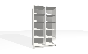 Spinta su vertikalia pertvara. Korpusas yra su nuleistais šonais. Kairiojoje pusėje reguliuojamos lentynos. Dešiniojoje pusėje reguliuojamos lentynos.