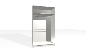 Spinta su viena dalimi. Korpusas yra su nuleistais šonais. Viduje yra dvigubas pakabinimo bėgelis su fiksuota lentyna (reguliuojamas apatinis bėgelis).