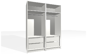 2 Module Wardrobes for Bedroom – Customizable Storage Solutions. Module 1: custom wardrobe. The carcass is with lowered sides. The interior includes single section. The interior includes bottom section with drawer box (intern...